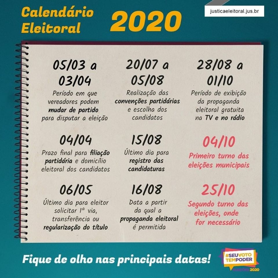 Resultado de imagem para calendário eleitoral 2020 tse