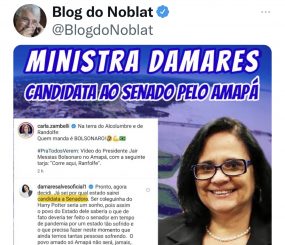 Deu no blog do Noblat: “Ministra Damaris candidata ao senado pelo Amapá”. Corram para as montanhas